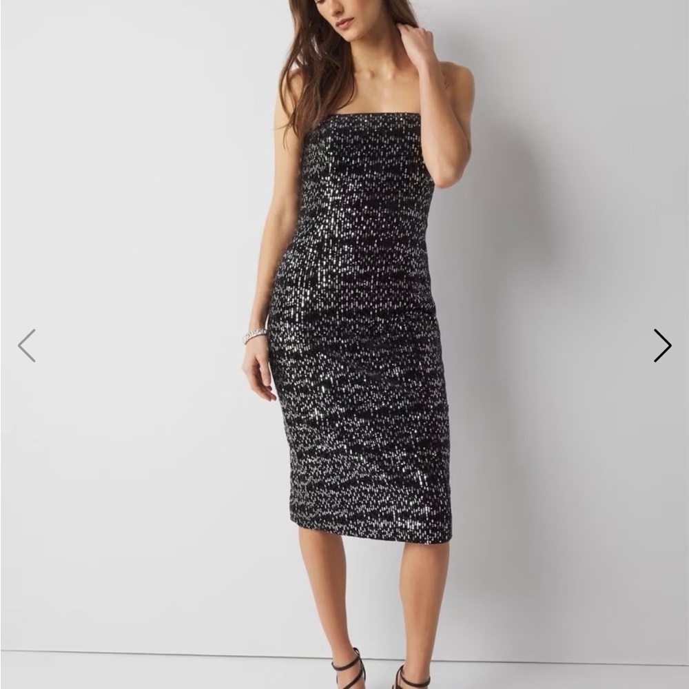 White House Black Market Strapless Sequin Dress